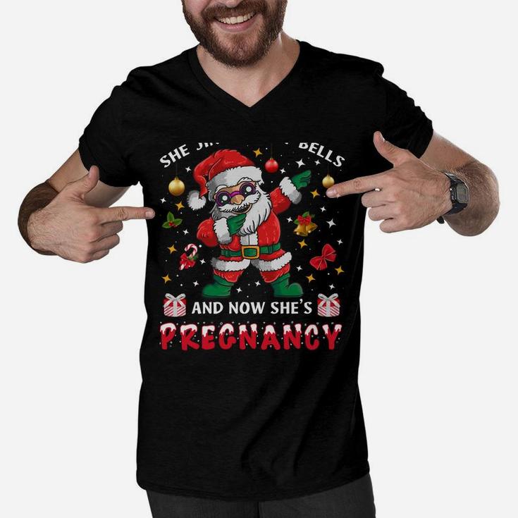 Dad Santa Christmas Pregnancy Announcement Papa Christmas Sweatshirt Men V-Neck Tshirt