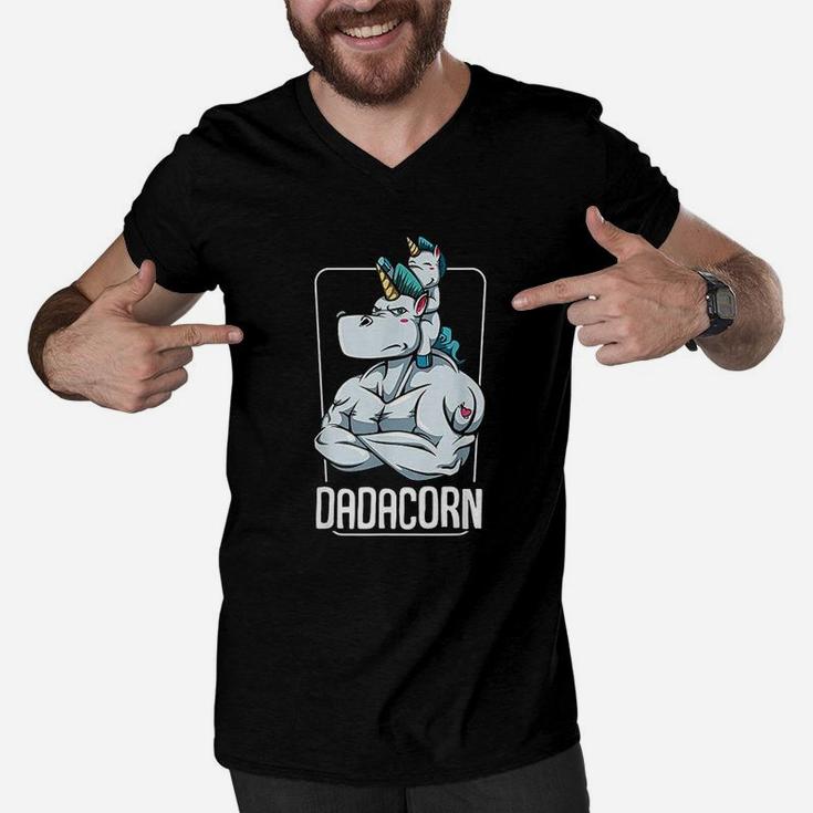 Dadacorn Proud Unicorn Dad And Baby Best Papa Ever Men V-Neck Tshirt