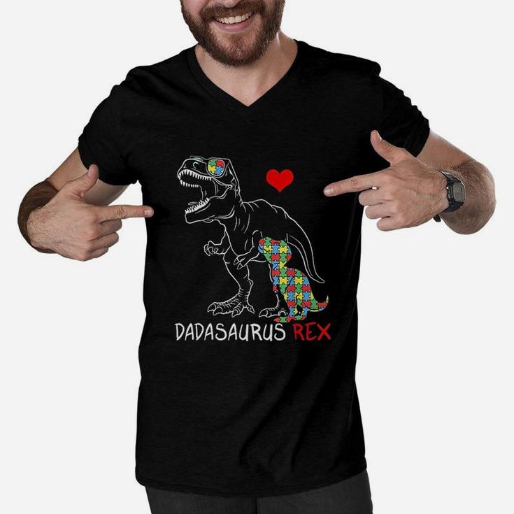 Dadasaurus Daddy Rex Awareness Proud Dad Fathers Day Men V-Neck Tshirt