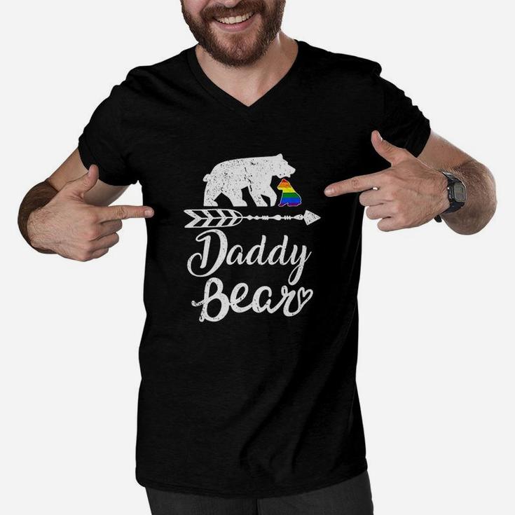 Daddy Bear Lgbt Rainbow Pride Gay Lesbian Men V-Neck Tshirt
