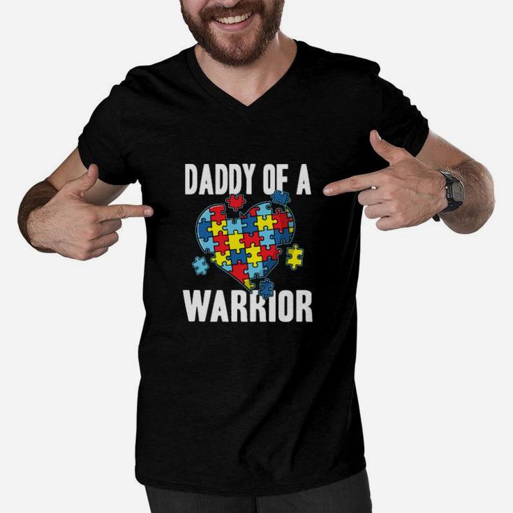 Daddy Of A Warrior Cute Autism Awareness Puzzle Men V-Neck Tshirt