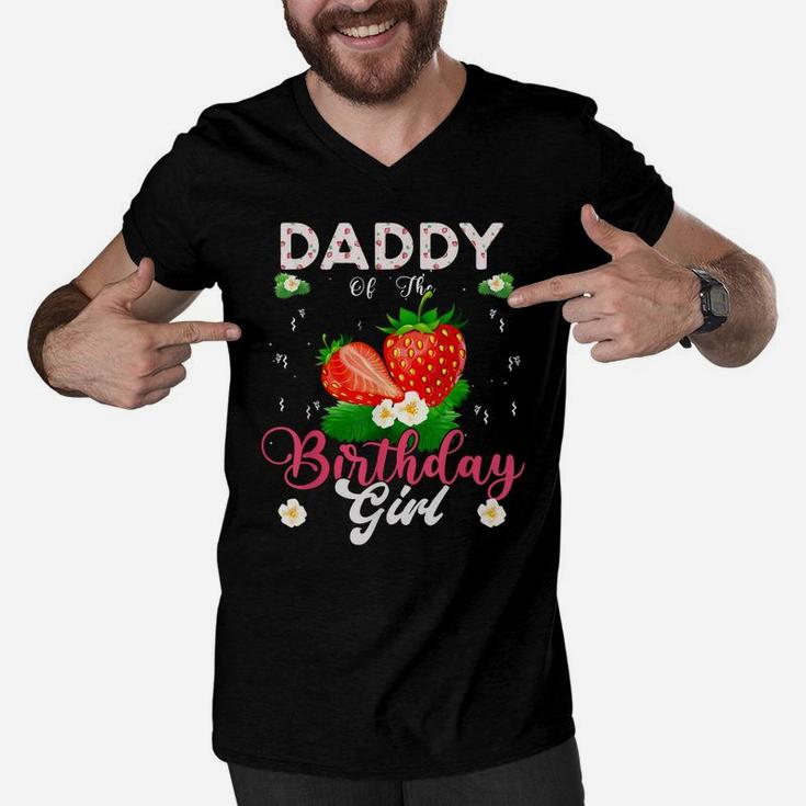 Daddy Of The Birthday Girls Strawberry Theme Sweet Party Men V-Neck Tshirt