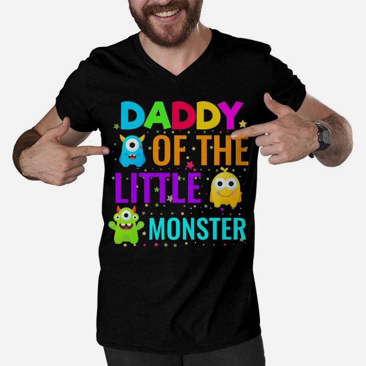 Daddy Of The Little Monster Birthday Family Monster Men V-Neck Tshirt