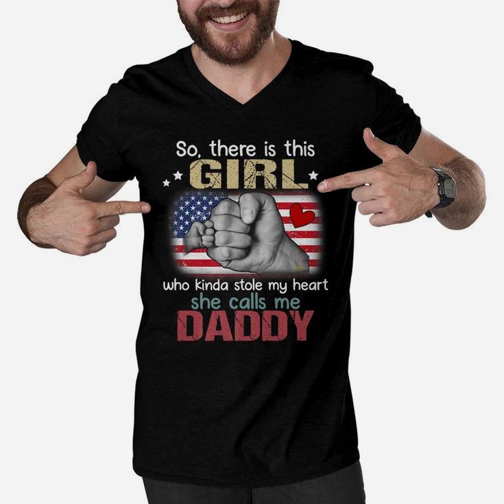 Daddy So There Is This Girl Who Kinda Stole American Flag Men V-Neck Tshirt