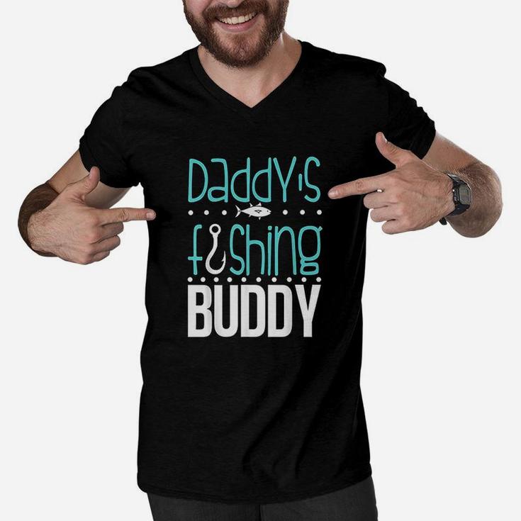 Daddys Fishing Buddy Funny Father Kid Matching Men V-Neck Tshirt