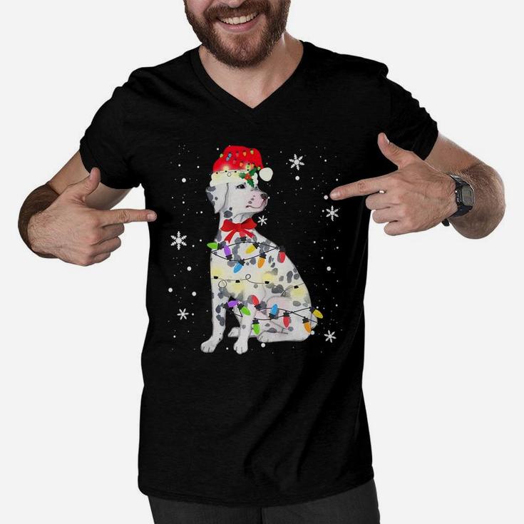 Dalmatian Dog Christmas Light Xmas Mom Dad Gifts Men V-Neck Tshirt