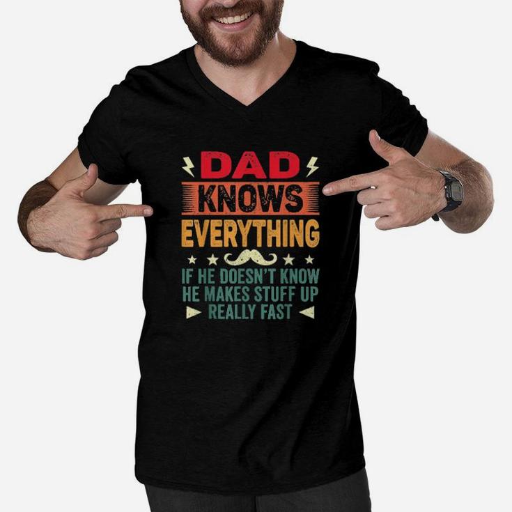 Distressed Dad Know Everything Fathers Day Men V-Neck Tshirt