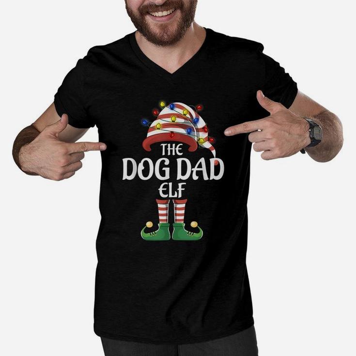 Dog Dad Elf Lights Funny Matching Family Christmas Party Paj Men V-Neck Tshirt