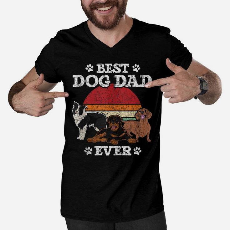 Dog Pet Animal Best Dog Dad Ever Fathers Day Retro Dog Men V-Neck Tshirt