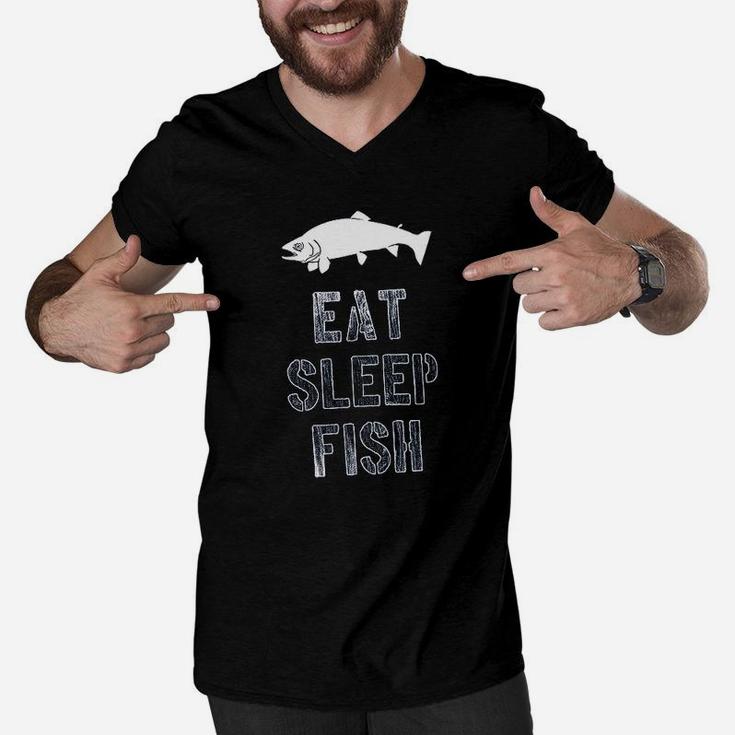 Eat Sleep Fish Funny Fishing Lover Gift For Dad Men V-Neck Tshirt