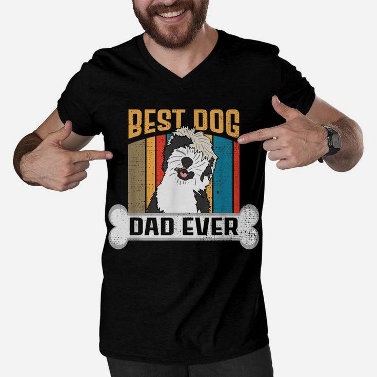 Fathers Day Sheepadoodle Dog Lover Shirt Best Dog Dad Ever Men V-Neck Tshirt
