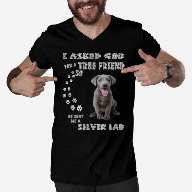 Fun Labrador Retriever Dog Mom Dad Costume, Cute Silver Lab Men V-Neck Tshirt