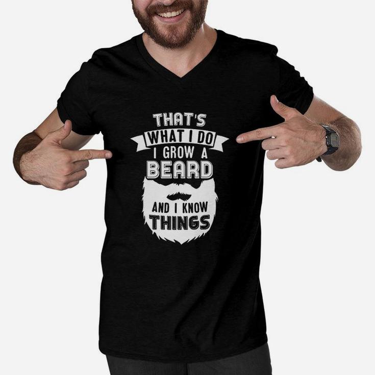 Funny Beard Dad Gift I Grow Beard And I Know Things Men V-Neck Tshirt