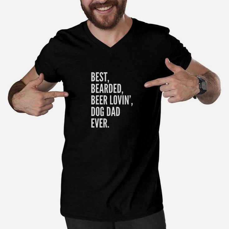 Funny Bearded Beer Lover Dog Owner Dad Men V-Neck Tshirt
