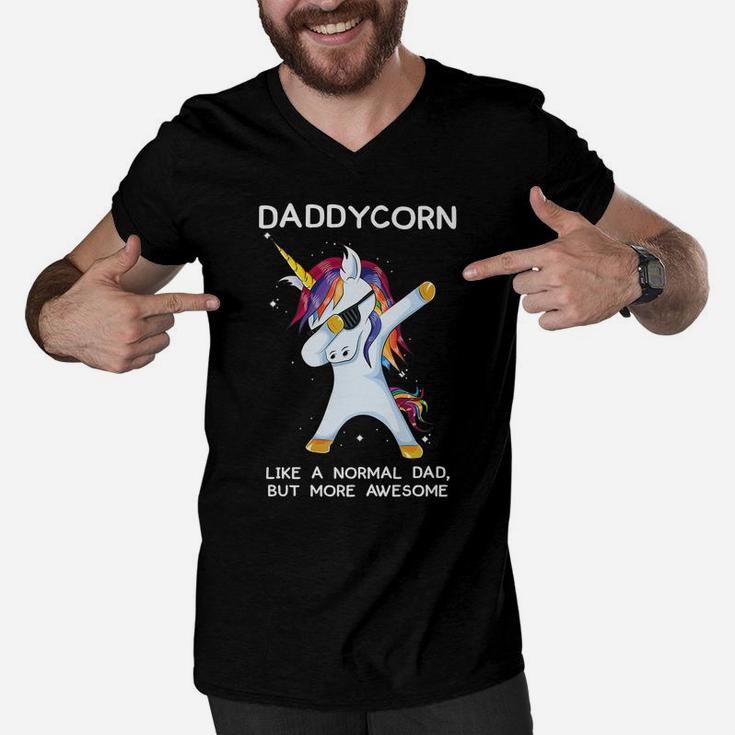 Funny Dabbing Unicorn Daddycorn Dab Unicorns Dad, Daddy Gift Men V-Neck Tshirt