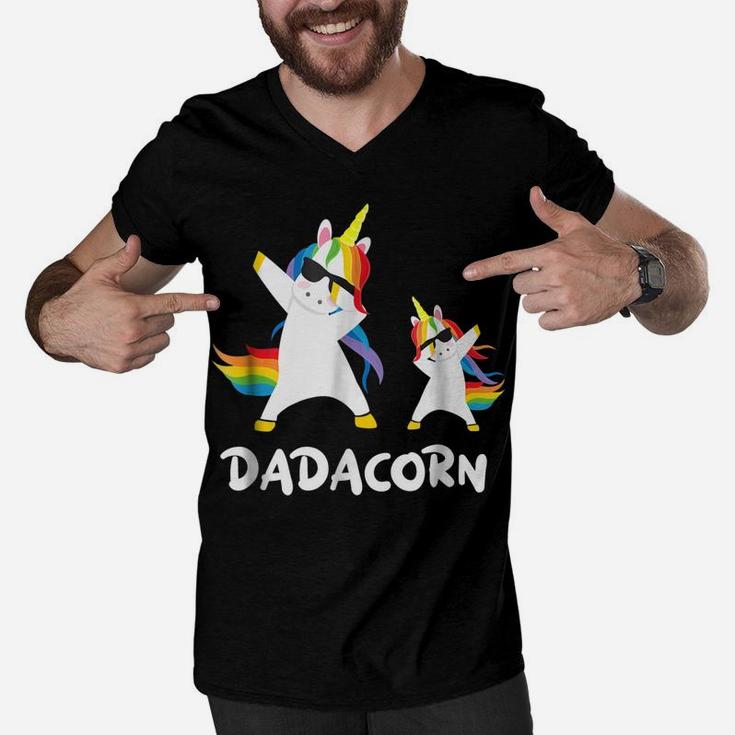 Funny Dad Unicorn Dadacorn Dabbing T Shirt Daddy Father Gift Men V-Neck Tshirt