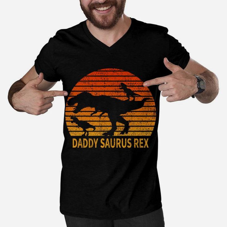 Funny Daddy Saurus Rex Dad Father Retro Vintage Sweatshirt Men V-Neck Tshirt