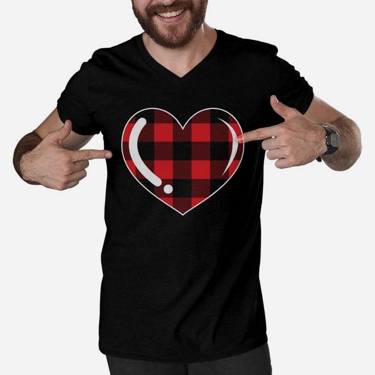 Funny Gift Heart Stripe Valentine Gift Happy Valentines Day Men V-Neck Tshirt