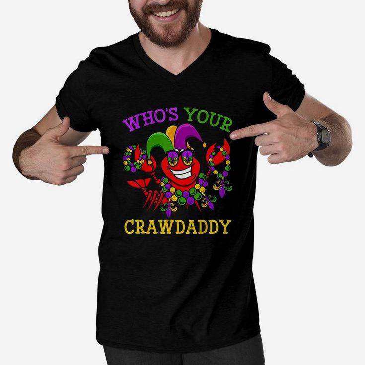 Funny Mardi Gras Who Your Crawfish Daddy Men V-Neck Tshirt