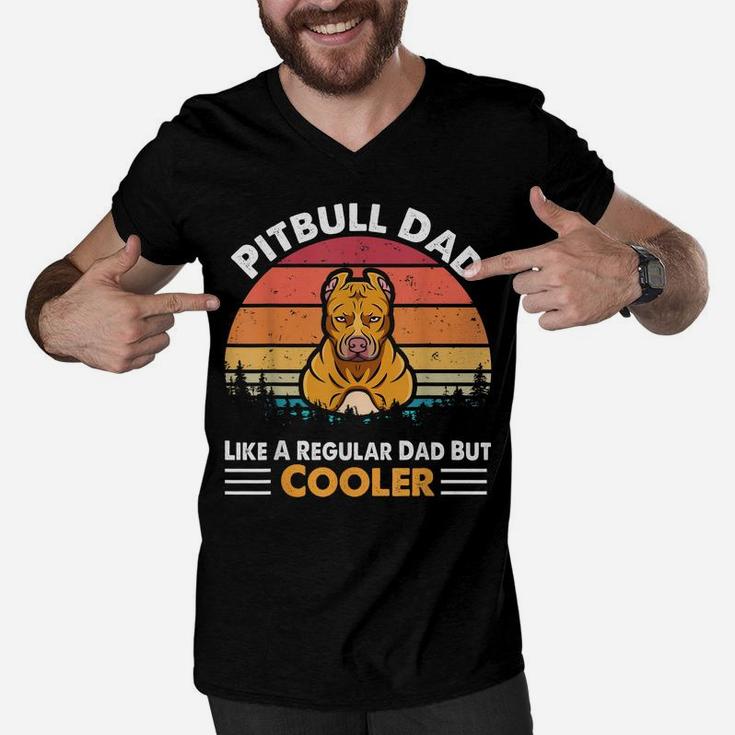 Funny Pitbull Dog Vintage Pitbull Dad Like Regular Dad Men V-Neck Tshirt