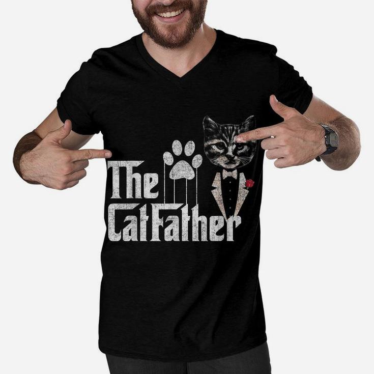Funny The Catfather Cat Dad Lovers Fathers Day Men V-Neck Tshirt