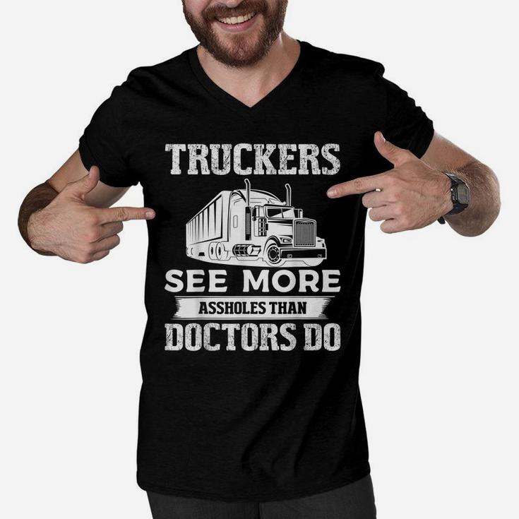 Funny Trucker Shirts - Truck Driver Gifts For Trucking Dads Men V-Neck Tshirt