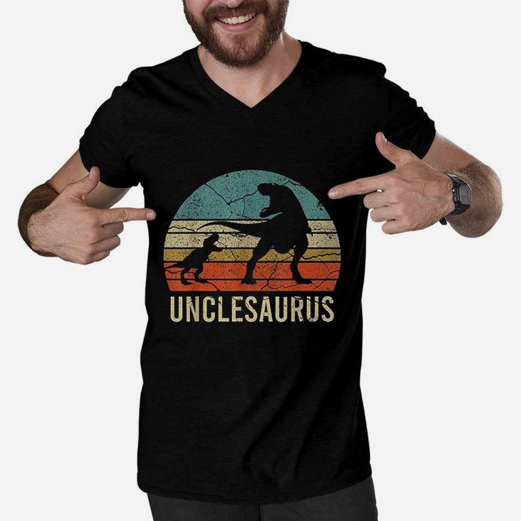 Funny Uncle Dinosaur Daddy Dad Gift 2 3 4 Kids Unclesaurus Men V-Neck Tshirt