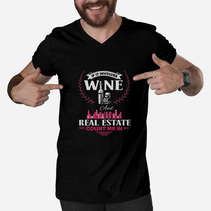 Funny Wine And Real Estate Agent Count Me In Realtor Gift Men V-Neck Tshirt