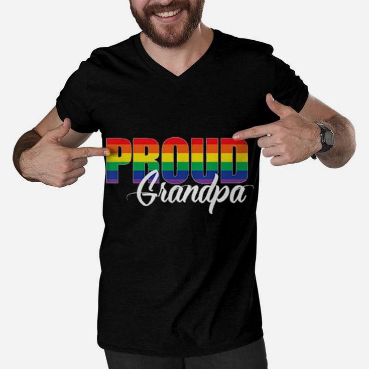 Gay Pride Shirt Proud Grandpa Lgbt Ally For Family Rainbow Men V-Neck Tshirt