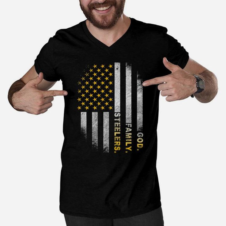 God Family Steelers-Pro Us Flag Shirt Father's Day Dad Gift Men V-Neck Tshirt