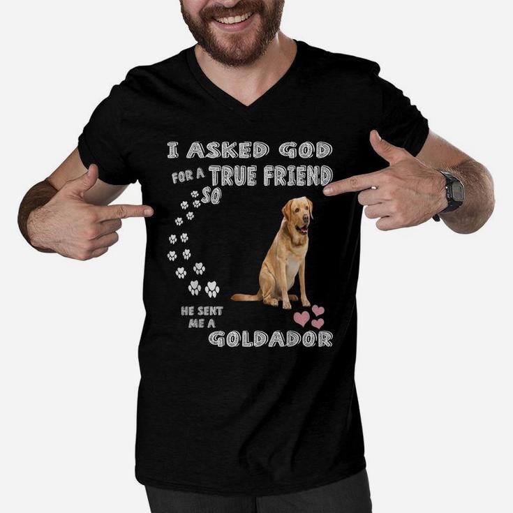 Golden Retriever Lab Dog Mom Dad Costume, Cute Goldador Men V-Neck Tshirt