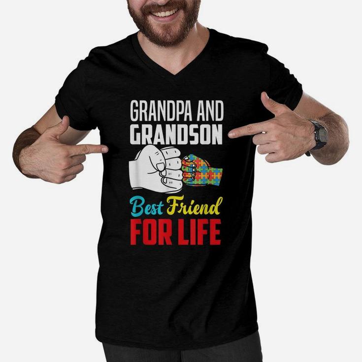 Grandpa And Grandson Best Friend For Life Autism Grandpa Men V-Neck Tshirt