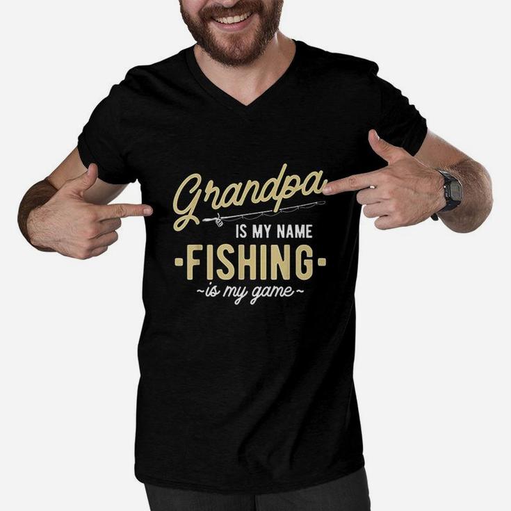 Grandpa Is My Name Fishing Is My Game Men V-Neck Tshirt