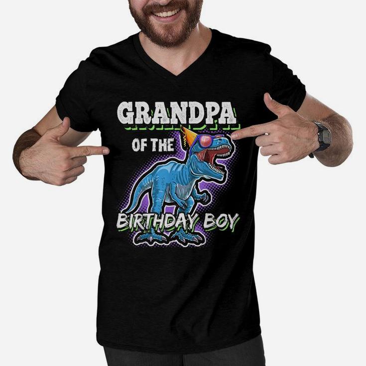 Grandpa Of The Birthday Boy Matching Family Dinosaur Gift Men V-Neck Tshirt