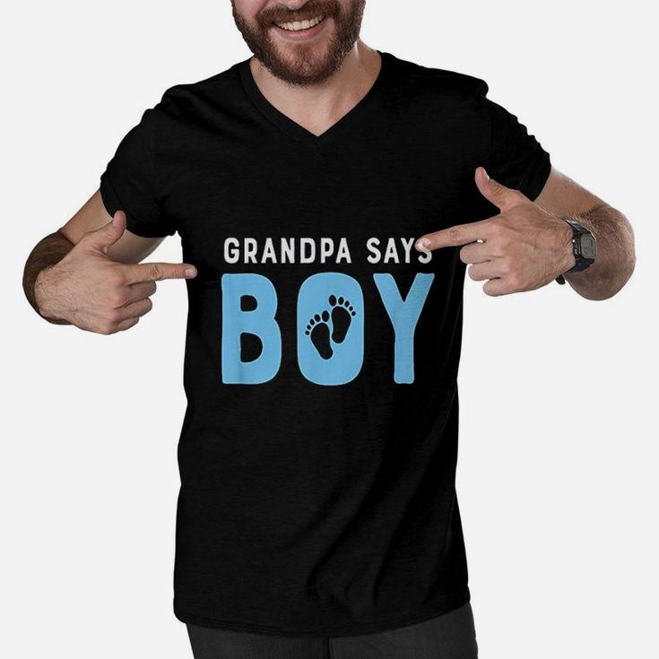 Grandpa Says Boy Gender Baby Reveal Men V-Neck Tshirt