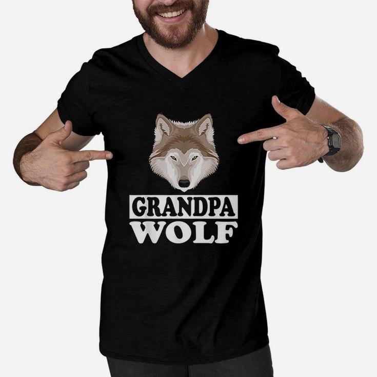Grandpa Wolf Grandfather Gift Men V-Neck Tshirt