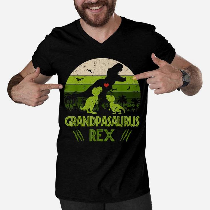 Grandpasaurus Rex 2 Kids Sunset Tshirt For Fathers Day Gift Men V-Neck Tshirt