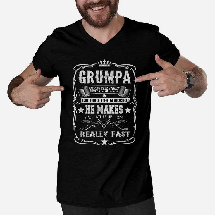 Grumpa Knows Everything Funny Grandpa Fathers Day Gift Men V-Neck Tshirt