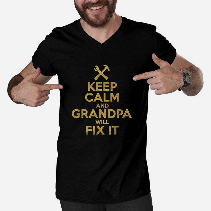 Handyman Gift Keep Calm And Grandpa Will Fix It Men V-Neck Tshirt