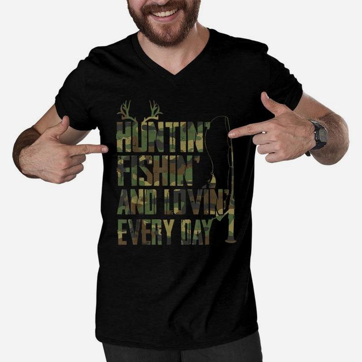 Hunting - Fishing - Lovin Every Day - Happy Fathers Day Men V-Neck Tshirt
