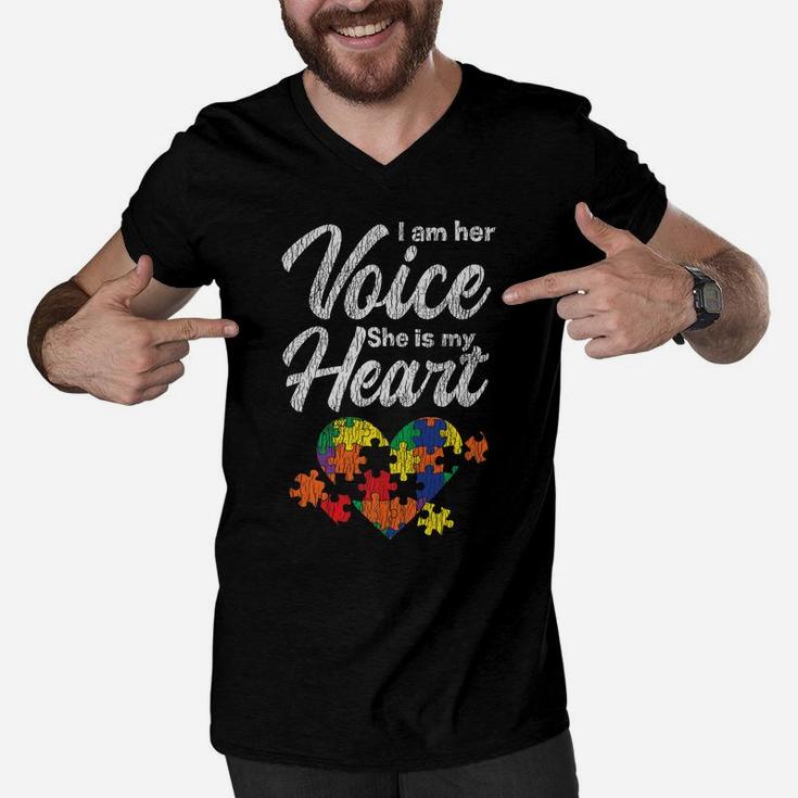 I Am Her Voice Mom Dad Family Autistic Kids Autism Awareness Men V-Neck Tshirt