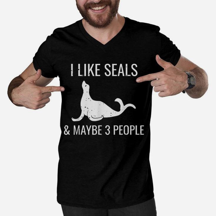 I Like Seals And Maybe 3 People Funny Animal Lovers Present Men V-Neck Tshirt