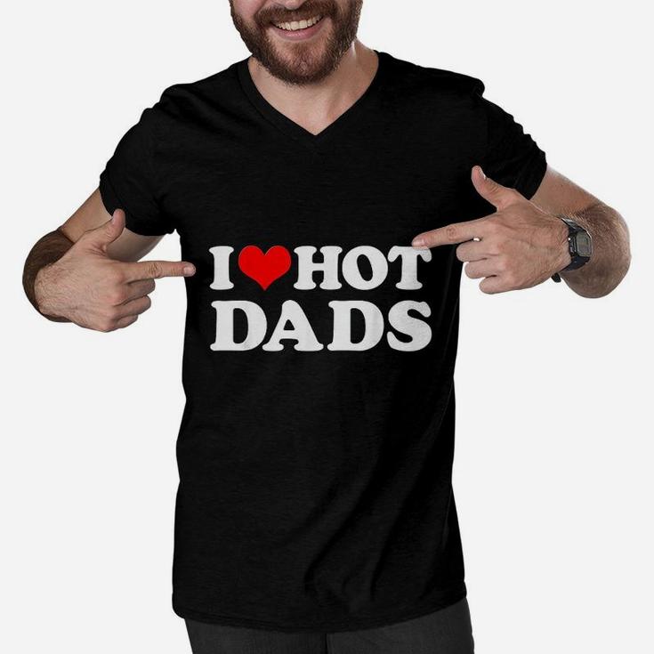 I Love Hot Dads I Heart Love Dads Red Heart Men V-Neck Tshirt