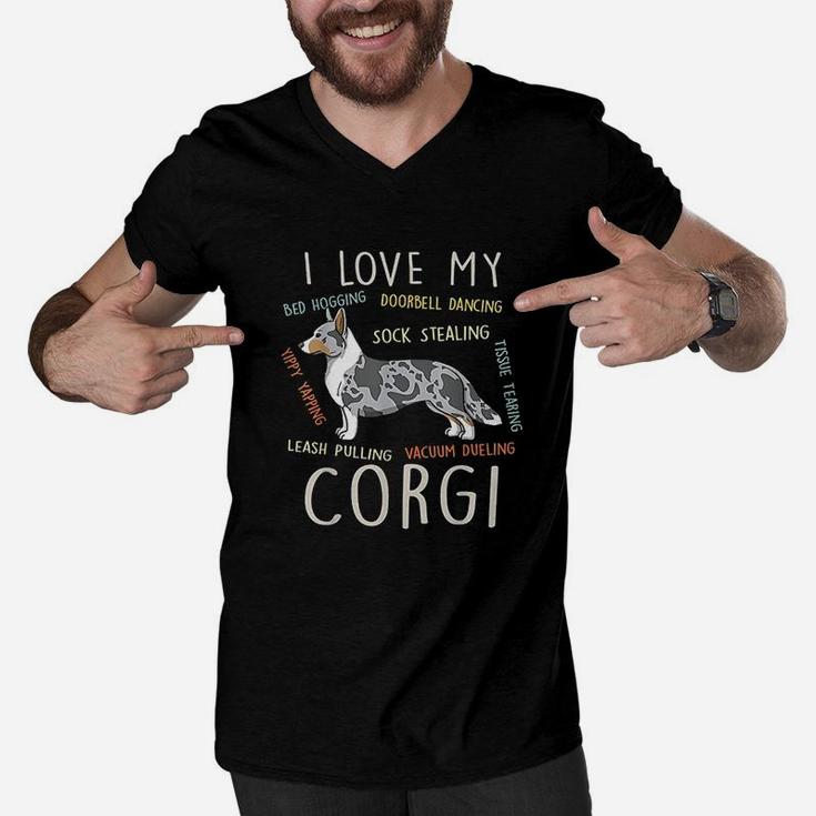 I Love My Cardigan Welsh Corgi Dog Mom Dad Funny Cute Gift Men V-Neck Tshirt