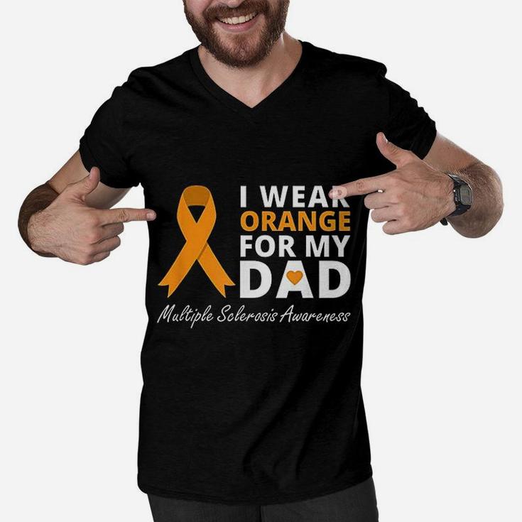 I Wear Orange For My Dad Ms Awareness Ribbon Warrior Men V-Neck Tshirt