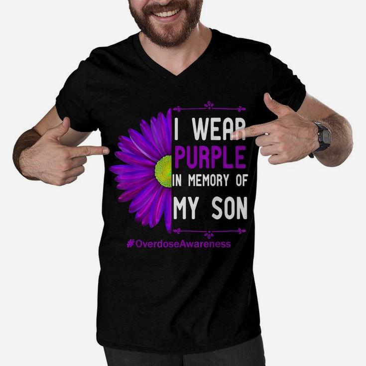 I Wear Purple Ribbon For My Son Overdose Awareness Dad Mom Men V-Neck Tshirt