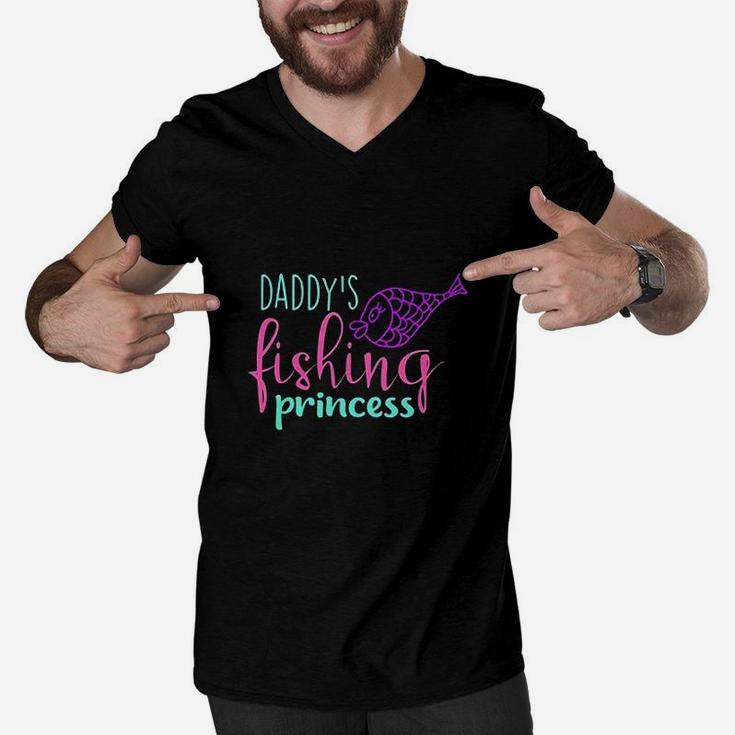 Kids Daddys Fishing Princess Men V-Neck Tshirt