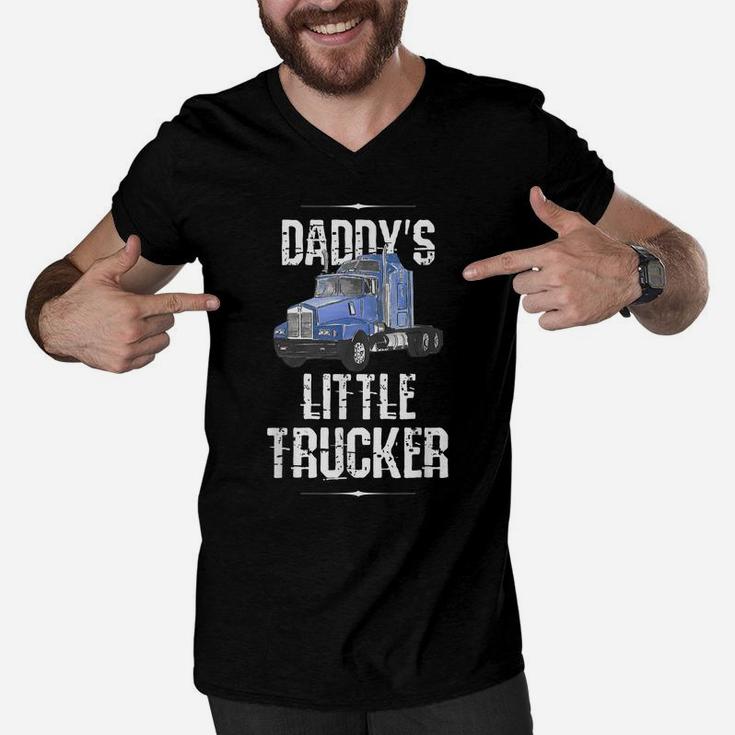 Kids Semi Truck Boys Gift Daddy's Little Trucker Men V-Neck Tshirt