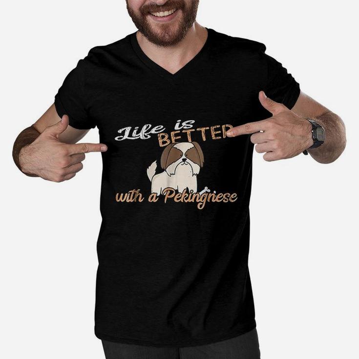 Life Is Better With A Pekingnese For Dog Mom And Dad Men V-Neck Tshirt