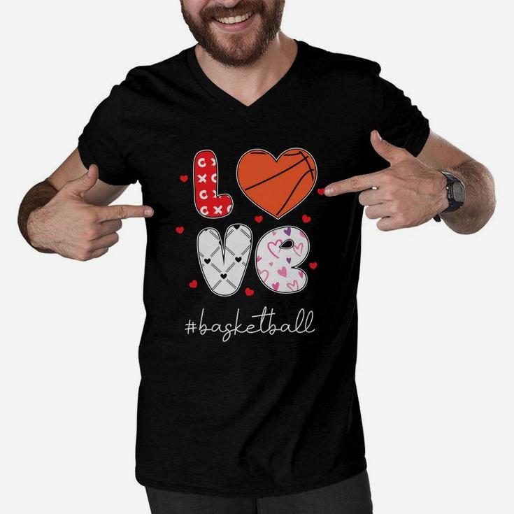 Love Basketball Gift For Valentine Happy Valentines Day Men V-Neck Tshirt